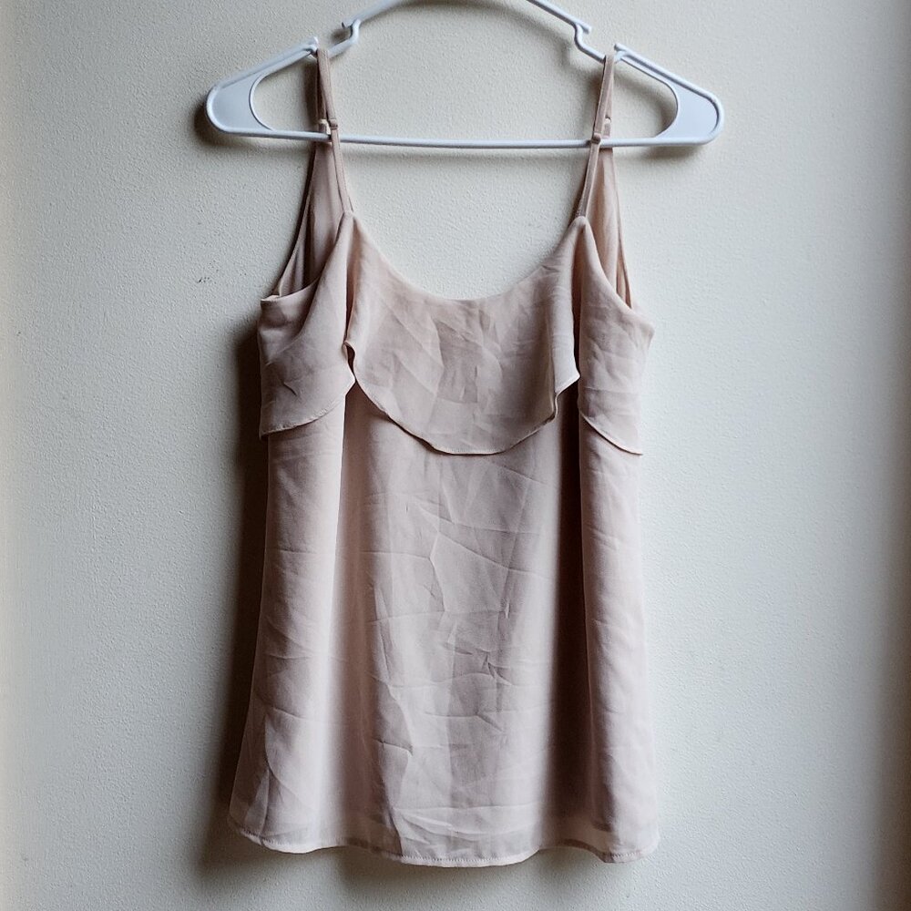 Naked Zebra Nude Ruffled Back Plunge Tank Top Size Small - Picture 1 of 16